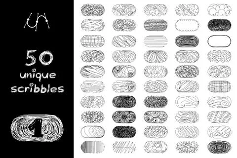 Vector black 50 SCRIBBLES objects set Ilustración de archivo
