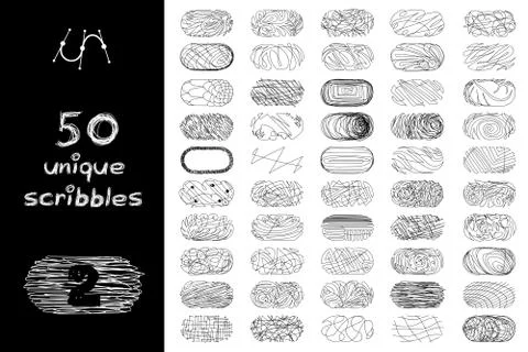 Vector black 50 SCRIBBLES objects set Ilustración de archivo