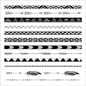Vector black abstract tribal seamless pattern borders Stock Illustration