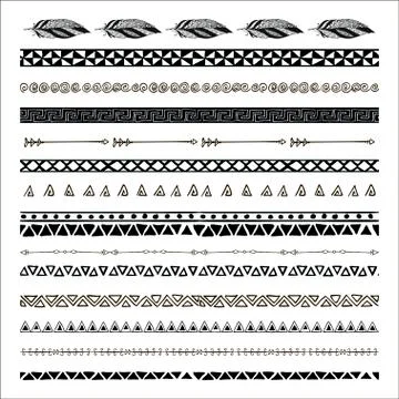 Vector black abstract tribal seamless pattern borders Stock Illustration