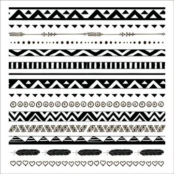 Vector black abstract tribal seamless pattern borders Stock Illustration