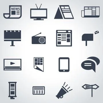 Vector black advertisement icon set Stock Illustration