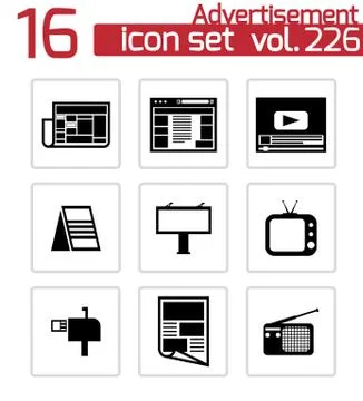 Vector black advertisement icons set Stock Illustration