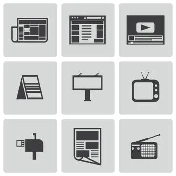 Vector black advertisement icons set Stock Illustration