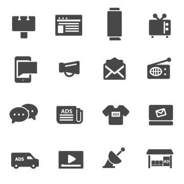 Vector black advertisement icons set Stock Illustration