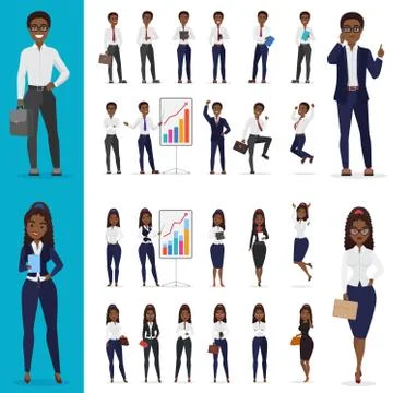 Vector Black african american Business man and business woman working office Stock Illustration
