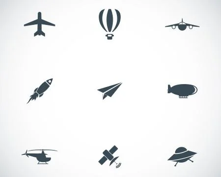 Vector black airplane icons set Stock Illustration