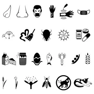 Vector black allergies icons set Stock Illustration