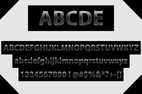 Vector Black Alphabet Letters, Numbers and Symbols. Metallic gradient Font... Illustrazione stock