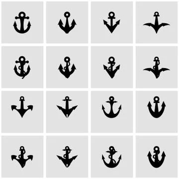 Vector black anchor icon set Stock Illustration