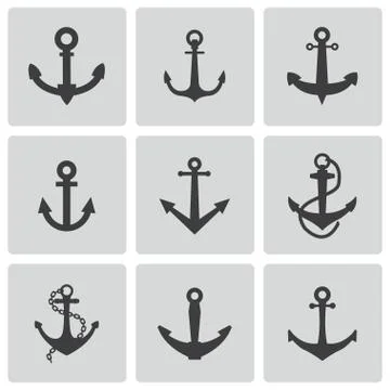 Vector black anchor icons set Illustrazione stock