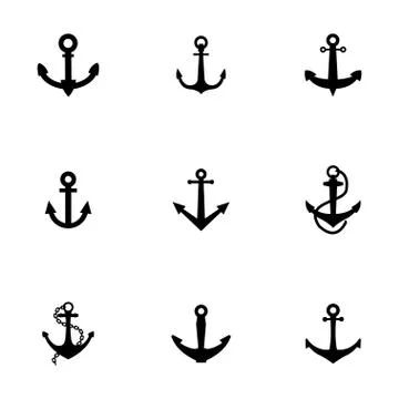 Vector black anchor icons set Stock Illustration