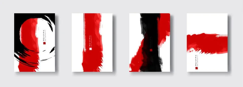 Vector black and red ink brush stroke set Stock Illustration