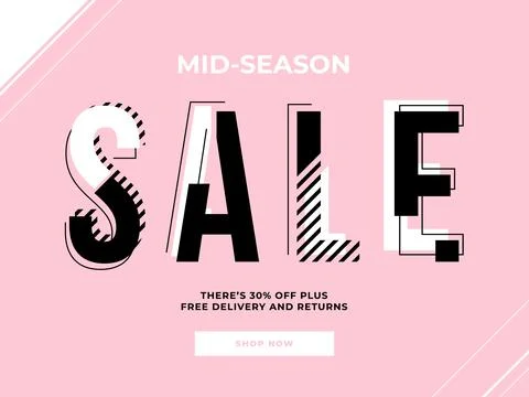 Vector black and white 3D effect sale typography design on a pink background. Stock Illustration