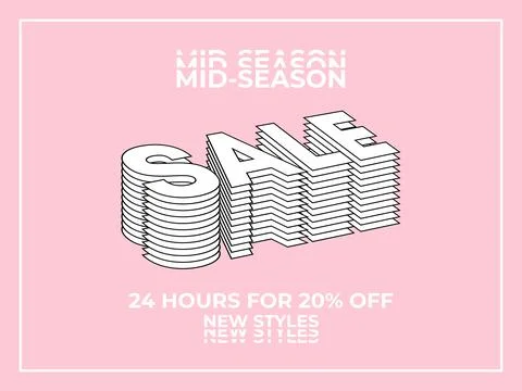 Vector black and white 3D effect sale typography design on a pink background. Stock Illustration