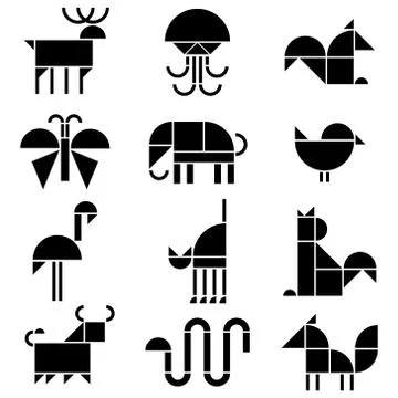 Vector black and white animals pictograms Stock Illustration