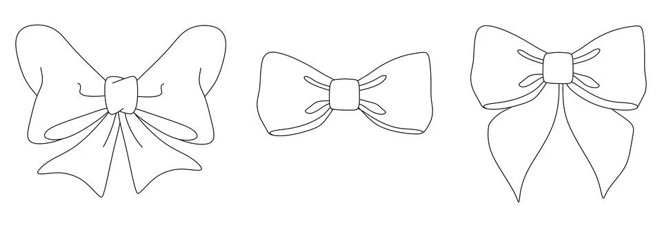 Vector Black and White Bow Tie or Gift Bow with Outline, Cut Out Icon Set Iso Stock Illustration