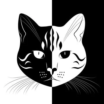 Vector black and white cat portrait. Stylish design. Print, poster, logo. Pet Stock Illustration
