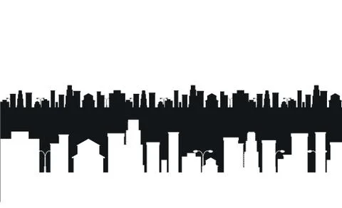 Vector black and white cities silhouette Stock Illustration