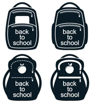 Vector black and white collection of school backpack icons Stock Illustration