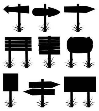 Vector black and white collection of wooden signs Stock Illustration