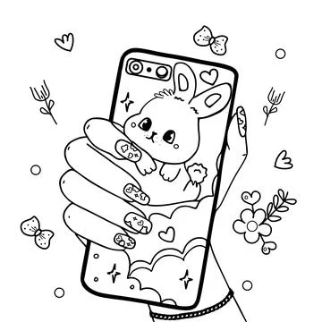 Vector black and white coloring page, a cell phone in hand Stock Illustration