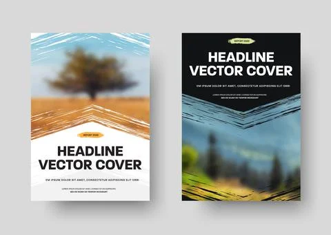 Vector black and white cover template with grunge photo arrow element. Design Stock Illustration