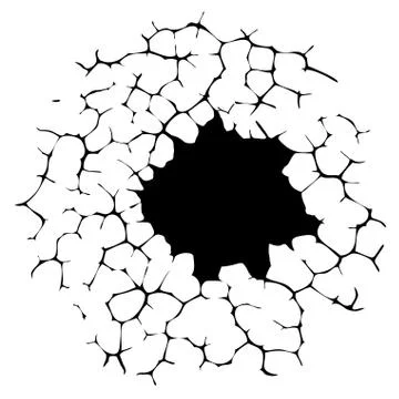 Vector black and white cracked concrete wall with a black hole Stock Illustration
