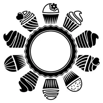Vector black and white cupcakes Stock Illustration