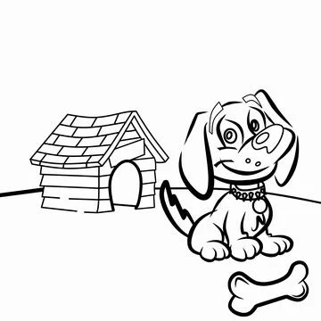 Vector black and white dog house line icon Stock Illustration