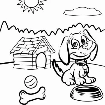 Vector black and white dog house line icon Illustrazione stock