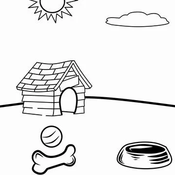 Vector black and white dog house line icon Stock-Illustration