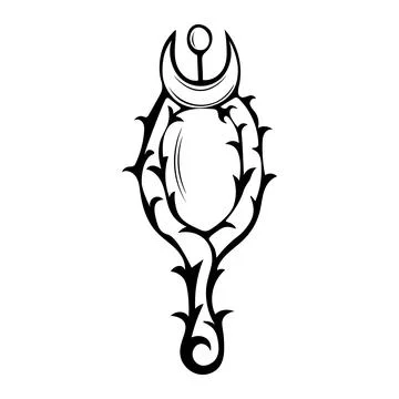 Vector black and white doodle-style illustration of a magical mirror with a Illustrazione stock