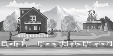 Vector black and white farm Illustrazione stock