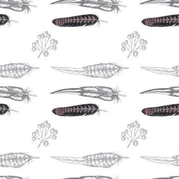 Vector Black and White Feather Pattern. Monochrome backdrop Illustrazione stock