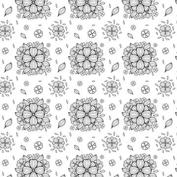 Vector black and white flower seamless pattern. Stock Illustration