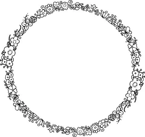 Vector black and white flowers circle border background Stock Illustration