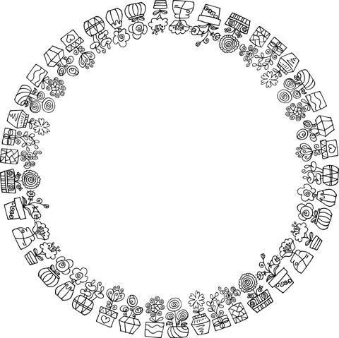 Vector black and white flowers circle border background Stock Illustration