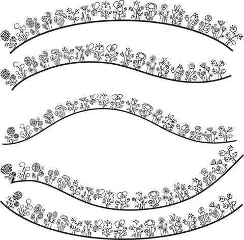 Vector black and white flowers background border frame set Stock Illustration