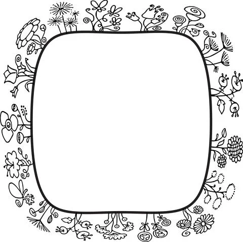Vector black and white flowers background border frame Stock Illustration