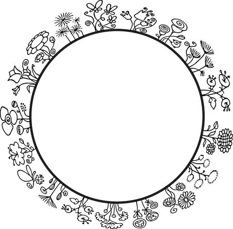 Vector black and white flowers background border frame Stock Illustration