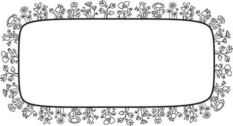 Vector black and white flowers background border frame Stock Illustration