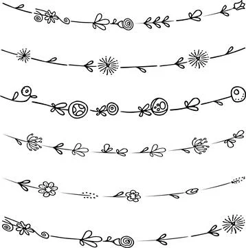 Vector black and white flowers background border frame set Stock Illustration