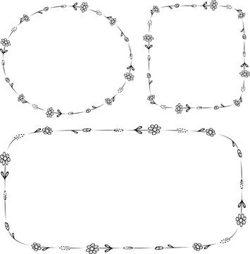 Vector black and white flowers background border frame set Stock Illustration