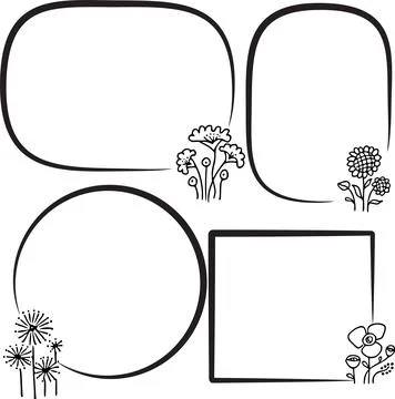 Vector black and white flowers background border frame set Stock Illustration
