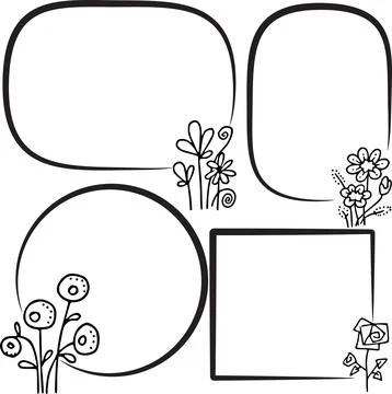 Vector black and white flowers background border frame set Stock Illustration
