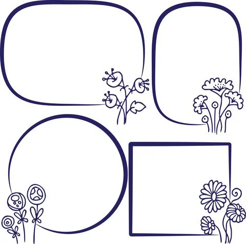 Vector black and white flowers background border frame set Illustrazione stock