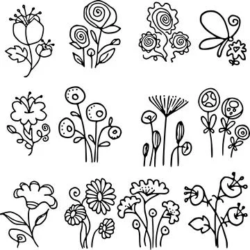 Vector black and white flowers set Stock Illustration