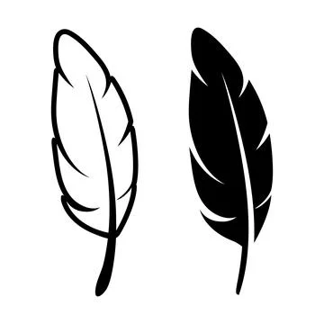 Vector Black and White Fluffy Feather Logo Icon, Silhouette Feather Set Closeup Stock Illustration