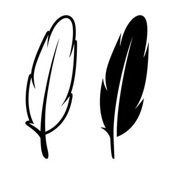 Vector Black and White Fluffy Feather Logo Icon, Silhouette Feather Set Closeup Illustrazione stock